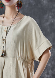 Simple Beige Oversized Wrinkled Cotton Two Pieces Set Summer