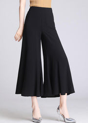 Simple Black Elastic Waist Cotton Flare Bottoms Summer