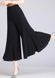 Simple Black Elastic Waist Cotton Flare Bottoms Summer