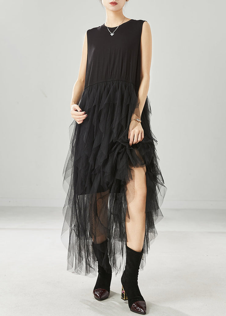 Simple Black Exra Large Hem Tulle Beach Dresses Sleeveless