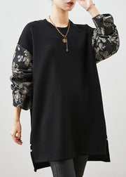 Simple Black Oversized Patchwork Print Cotton Dress Spring