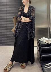 Simple Black Oversized Print Chiffon UPF 50+ Coat Jacket Spring