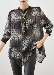 Simple Black Oversized Print Cotton Shirt Fall