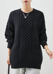 Simple Black Oversized Thick Cable Knit Sweater Tops Spring