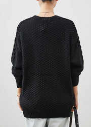 Simple Black Oversized Thick Cable Knit Sweater Tops Spring