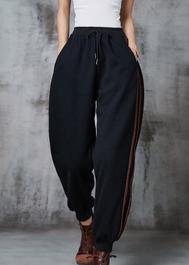 Simple Black Oversized Warm Fleece Harem Pants Winter