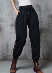 Simple Black Oversized Warm Fleece Harem Pants Winter