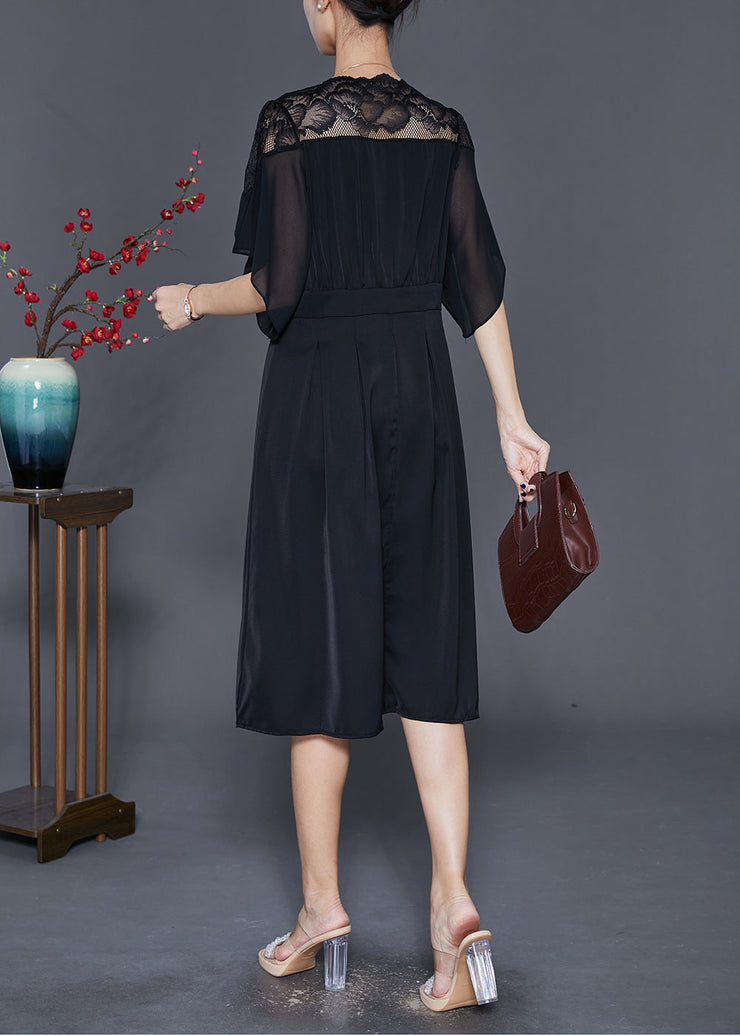 Simple Black V Neck Patchwork Chiffon Vacation Dresses Summer