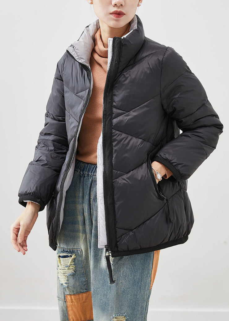 Simple Black Zip Up Duck Down Down Coats Winter