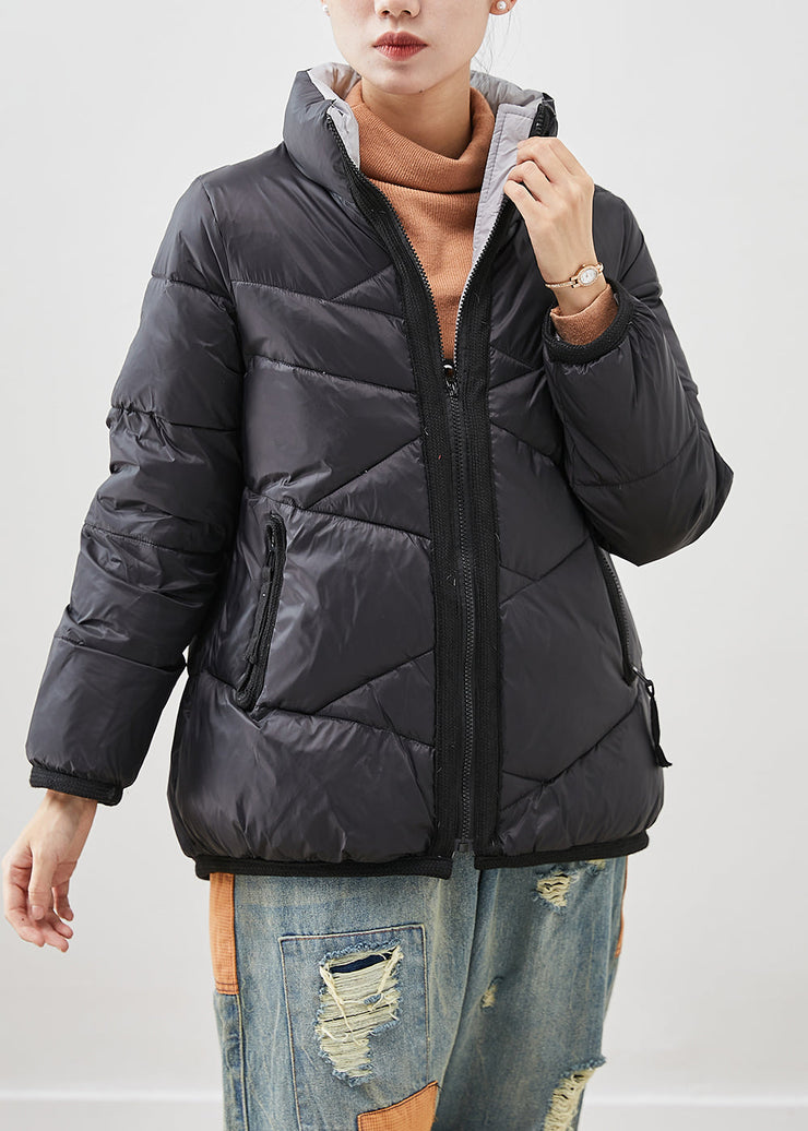 Simple Black Zip Up Duck Down Down Coats Winter