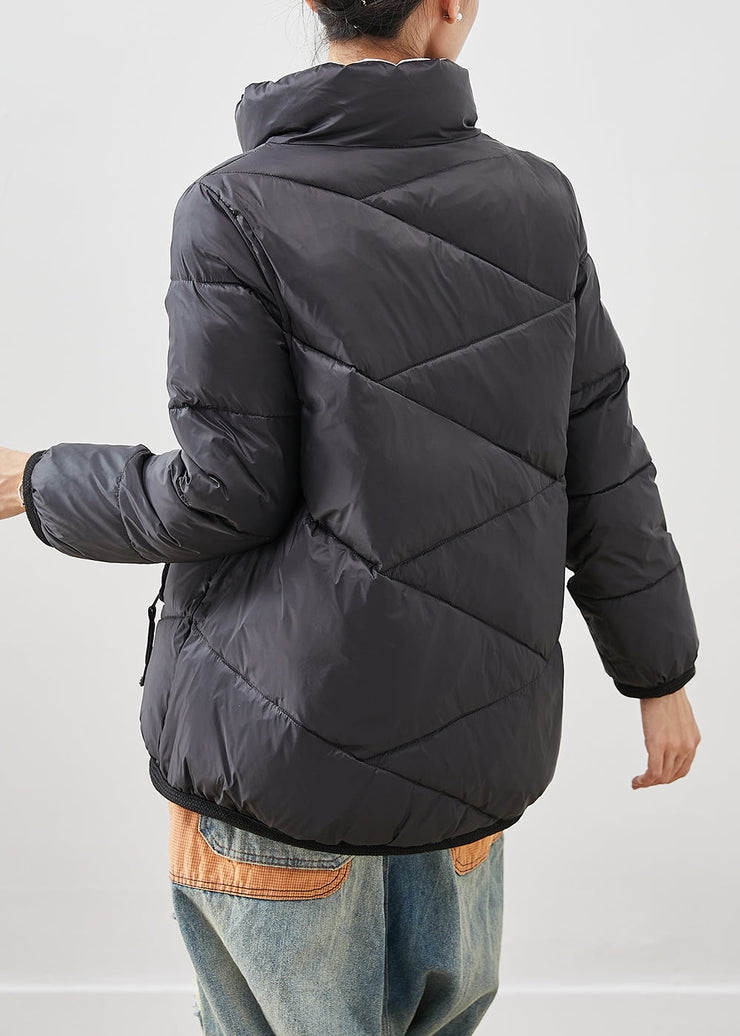 Simple Black Zip Up Duck Down Down Coats Winter