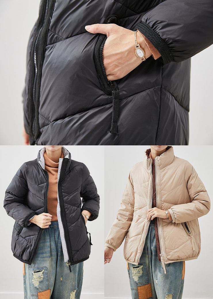 Simple Black Zip Up Duck Down Down Coats Winter