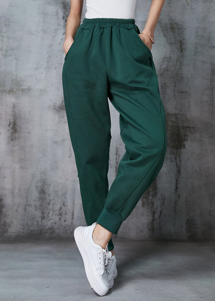 Simple Blackish Green Elastic Waist Cotton Sweatshirt Pants Spring