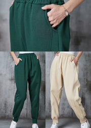 Simple Blackish Green Elastic Waist Cotton Sweatshirt Pants Spring