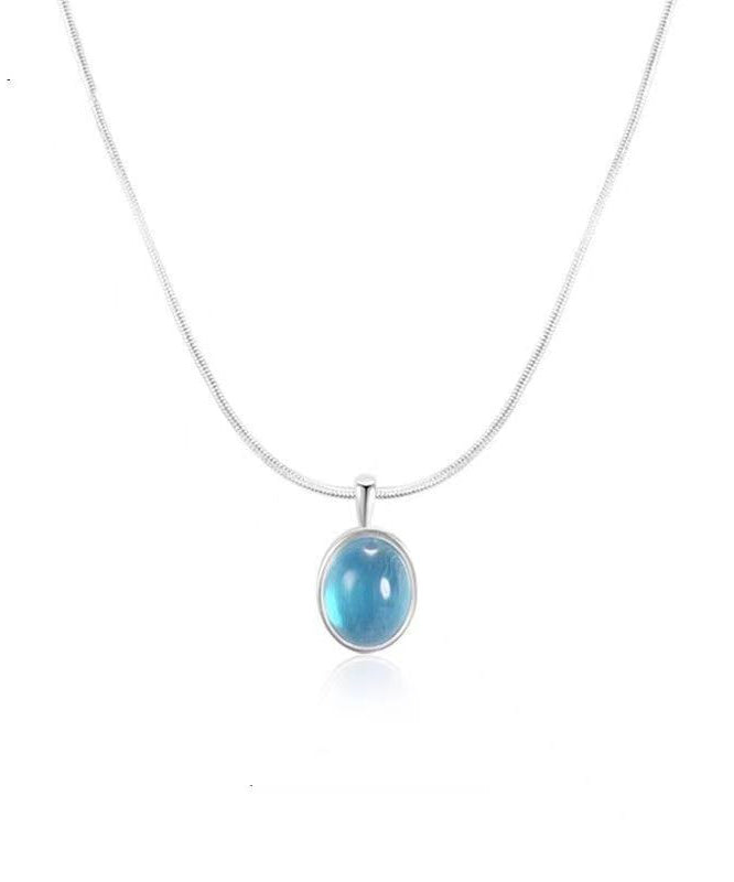 Simple Blue Alloy Gem Stone Pendant Necklace