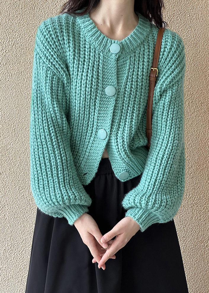 Simple Blue Button Cozy Cotton Knit Cardigan Long Sleeve