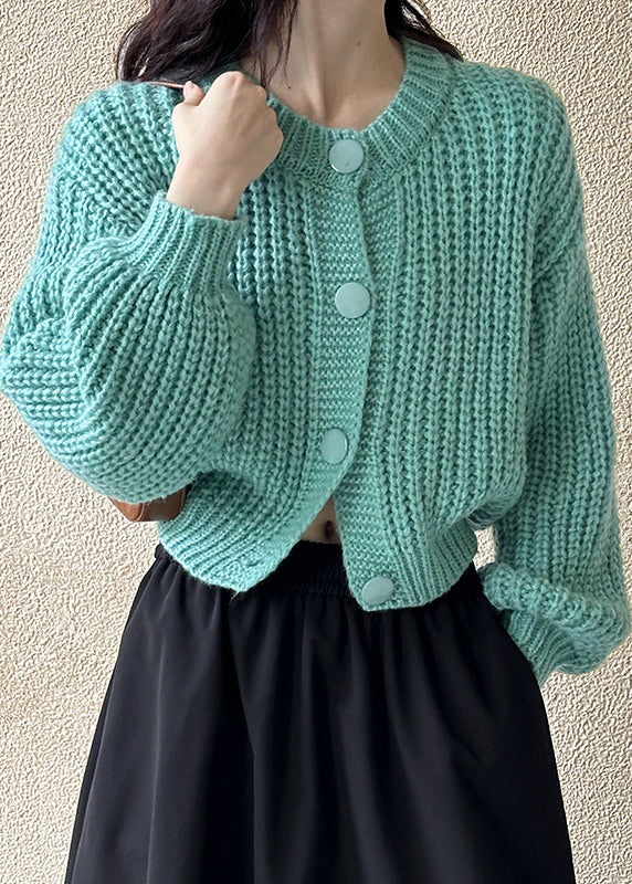 Simple Blue Button Cozy Cotton Knit Cardigan Long Sleeve