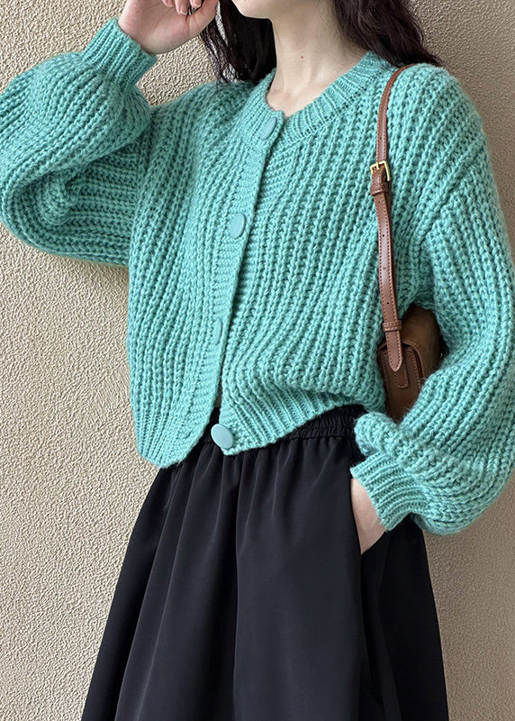 Simple Blue Button Cozy Cotton Knit Cardigan Long Sleeve