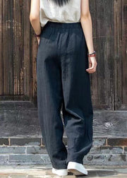 Simple Blue Pockets Solid Linen Pants Summer