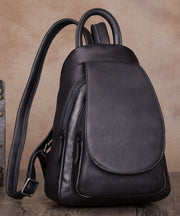 Simple Brown Large Capacity Genuine Calf Leather Backpack Bag