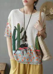 Simple Camel Print Patchwork Cozy Cotton Knit Top Summer