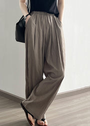 Simple Coffee Wrinkled Pockets Cotton Pants Summer