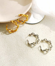 Simple Gold Plated C Graphic Hoop Earrings