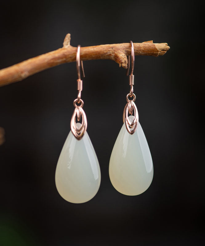 Simple Gold Sterling Silver Overgild 18K Gold Jade Water Drops Drop Earrings