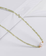 Simple Green 14K Gold Pearl Gem Stone Graduated Bead Necklace