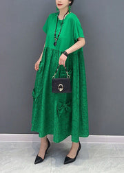 Simple Green O-Neck Patchwork Jacquard Cotton Long Dresses Summer