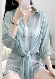 Simple Green Peter Pan Collar Cotton Shirt Cardigans Summer