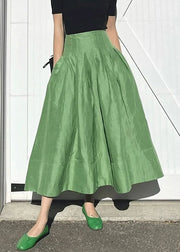 Simple Green Pockets Solid High Waist Cotton Skirts Summer