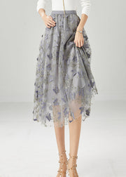 Simple Grey Embroideried Butterfly Tulle Skirt Fall