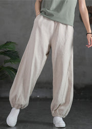 Simple Linen Pockets Elastic Waist Cotton Pants Spring