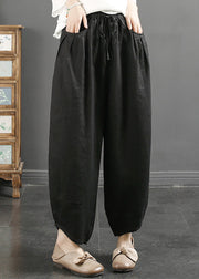 Simple Linen Pockets Elastic Waist Linen Crop Pants Fall