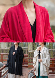 Simple Linen Stand Collar Pockets Cotton Thin Cardigan Batwing Sleeve