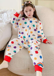 Simple Little Bear Print Zip Up Cotton Kids Pajamas Jumpsuits Spring