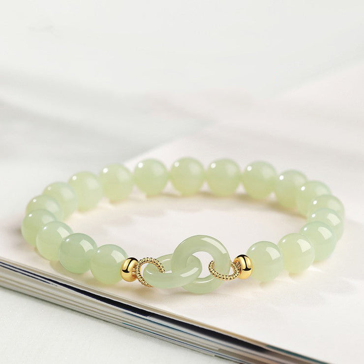 Simple Little Green Pearl Beading Ping Buckle Bracelet