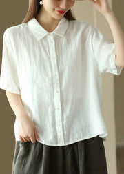 Simple Loose White Peter Pan Collar Linen Shirt Summer