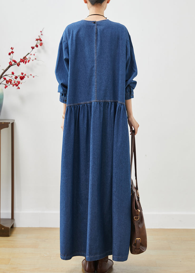 Simple Navy Oversized Denim Long Dress Spring