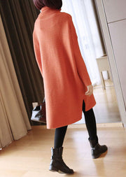 Simple Orange Turtle Neck Oversized Knitted Long Sweater Spring