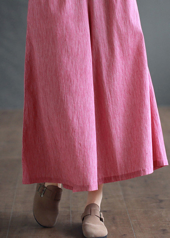 Simple Pink High Waist Cotton Crop Pants Summer