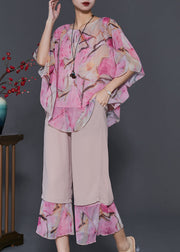 Simple Pink Oversized Patchwork Chiffon Two Piece Suit Set Summer