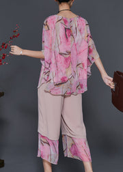 Simple Pink Oversized Patchwork Chiffon Two Piece Suit Set Summer