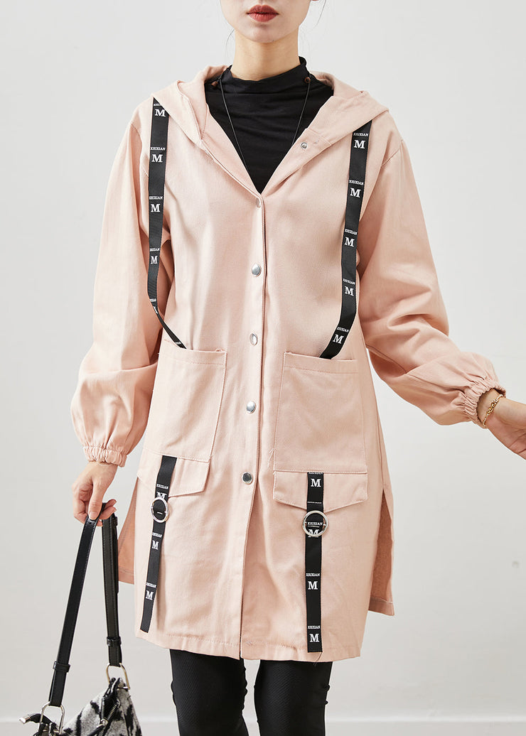 Simple Pink Oversized Patchwork Cotton Hooded Coat Fall