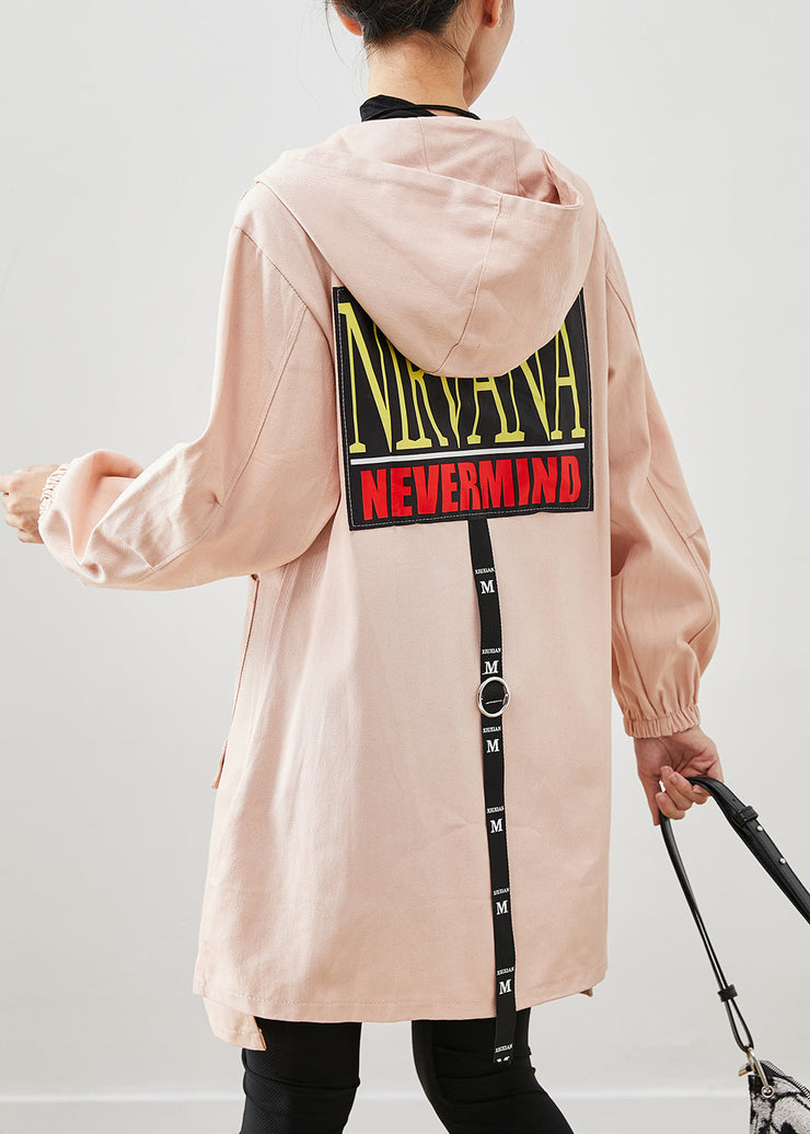 Simple Pink Oversized Patchwork Cotton Hooded Coat Fall