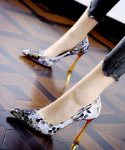 Simple Pointed Toe Stiletto High Heels Black Jacquard