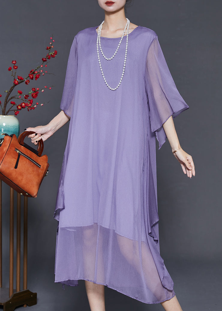 Simple Purple Oversized Side Open Chiffon Dresses Summer