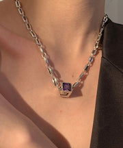 Simple Purple Sterling Silver Crystal Pendant Necklace