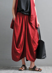 Simple Red Pockets Wide Leg Pants Skirt Summer